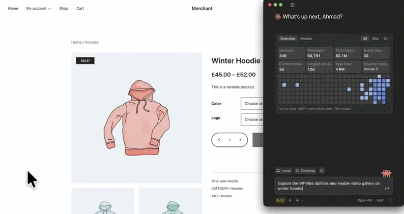 assistant enabling Video Gallery on Winter Hoodie products