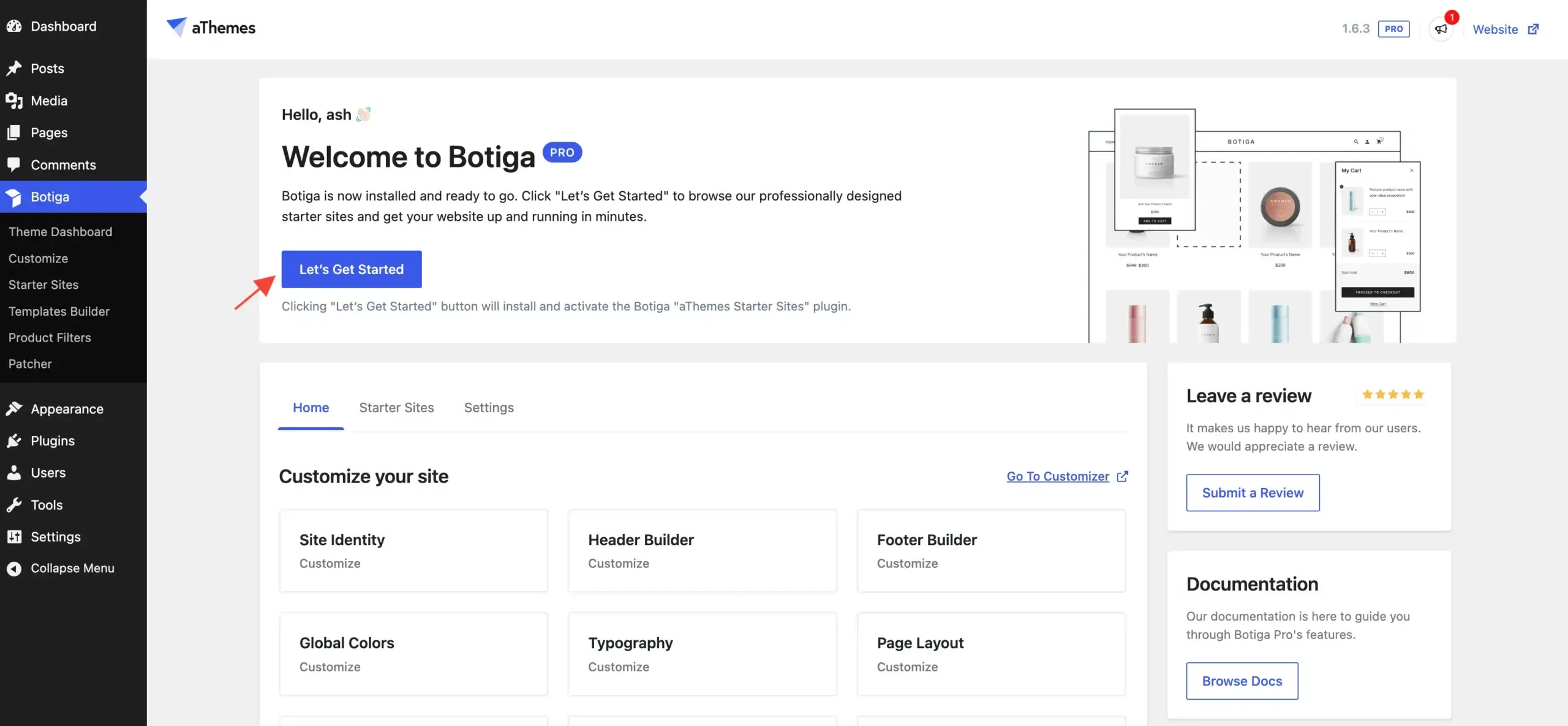 Starter Sites import wizard