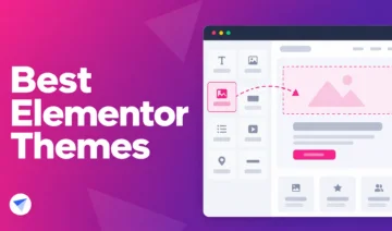 Promotional banner: 'Best Elementor Themes' text on a pink-to-purple gradient with a right-side website editor UI mockup.