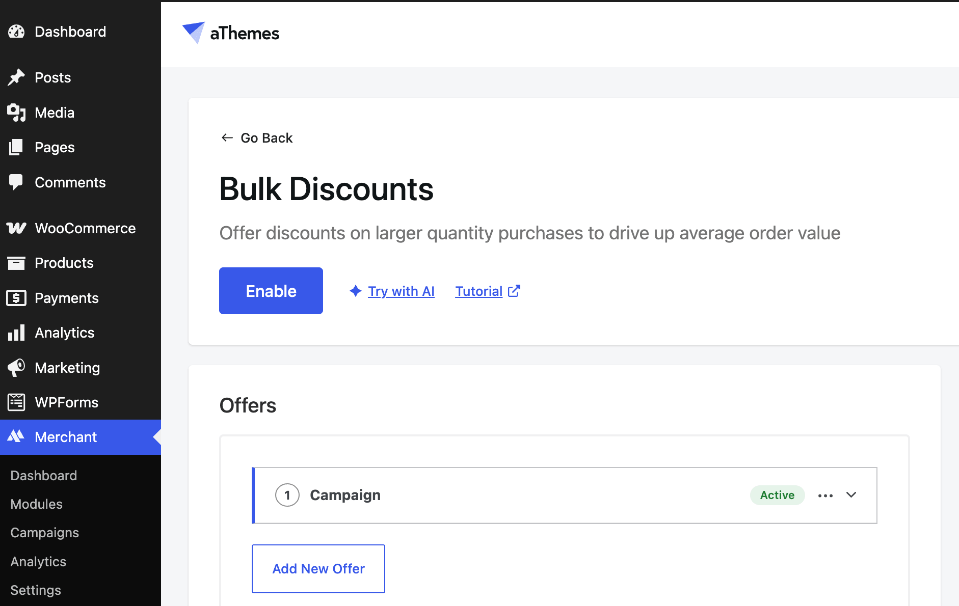 Bulk Discounts enable button