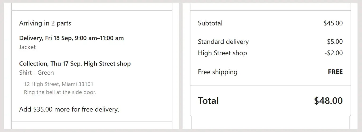 checkout-order-parts-totals – aThemes The delivery fee appears as its own line in the order totals, named after the service