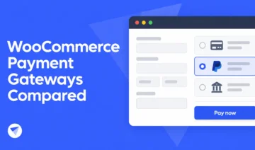 Blue banner reading 'WooCommerce Payment Gateways Compared' with a right-side mock checkout showing PayPal highlighted.