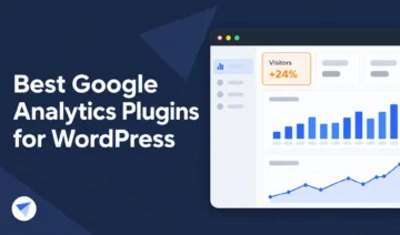 Banner: 'Best Google Analytics Plugins for WordPress' with a mock analytics dashboard on the right.