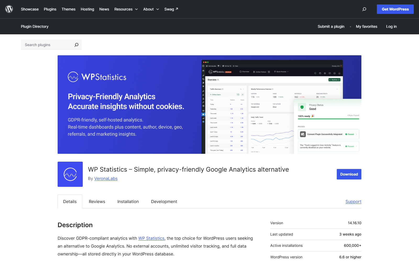 wp-statistics-wporg – aThemes Blue gradient banner for WP Statistics showing analytics dashboard and logo on the left side.