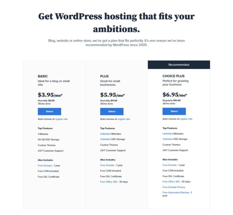 Bluehost pricing