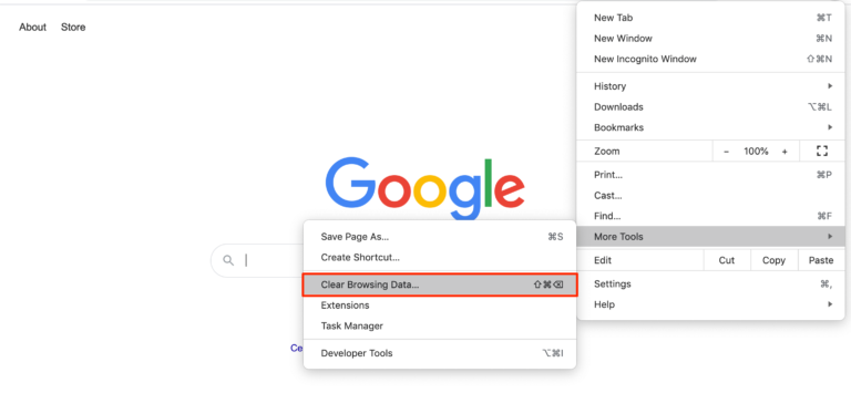 L'option Effacer les données de navigation dans le menu des paramètres de Chrome.