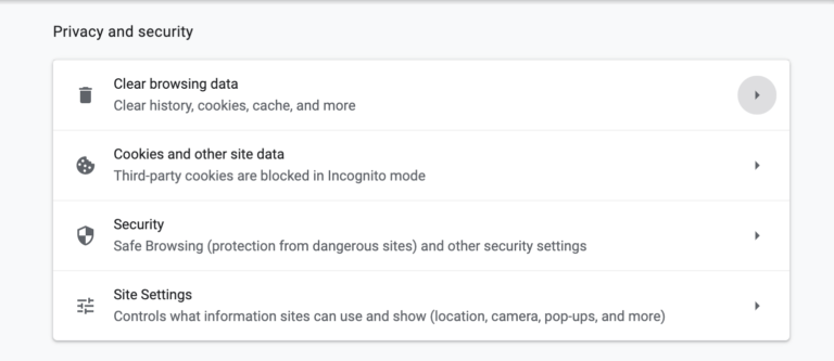 Chrome's privacy and security settings.