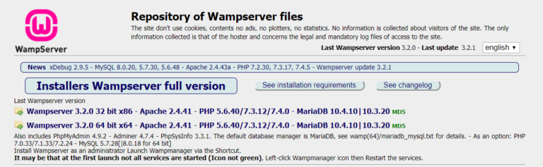 Downloading WAMP.