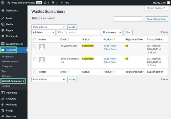 How to manage the WooCommerce waitlist email subscribers