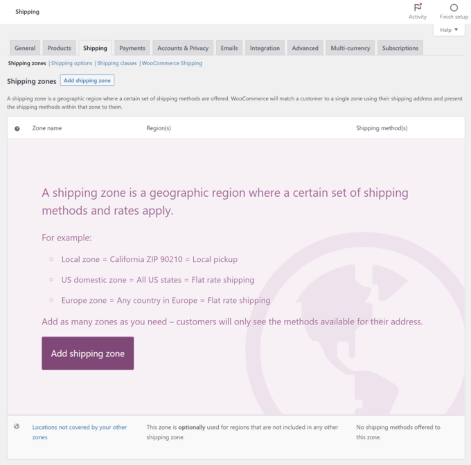 Adding shipping zones