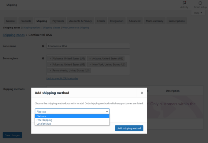 Adding a WooCommerce shipping method