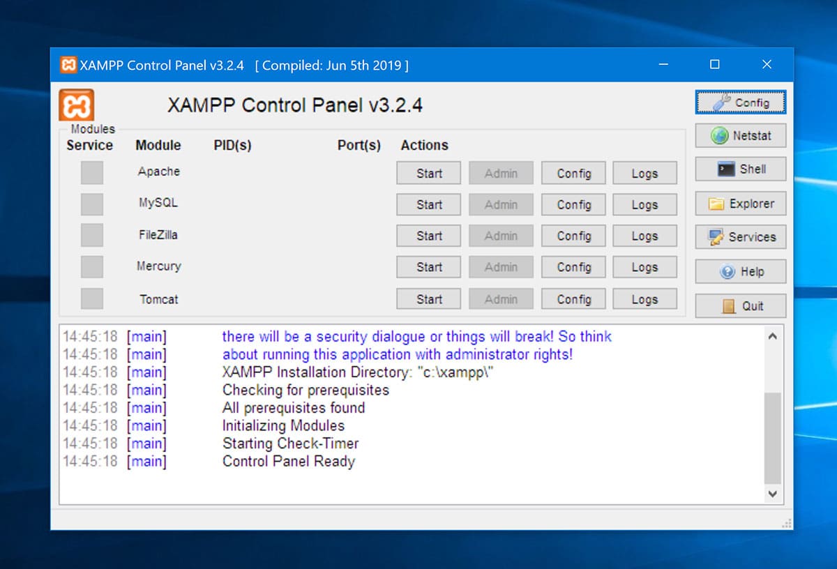 Xampp Control Panel Application